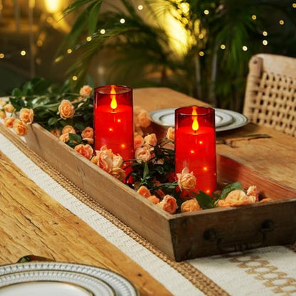 Red Flameless Candles 3x6 Inches with Remote Control - Flickering LED Pillar