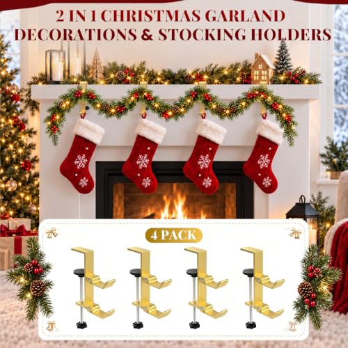 MIAOW Gold 4 Pack Stocking Holders for Mantle, Garland Hooks & Hangers