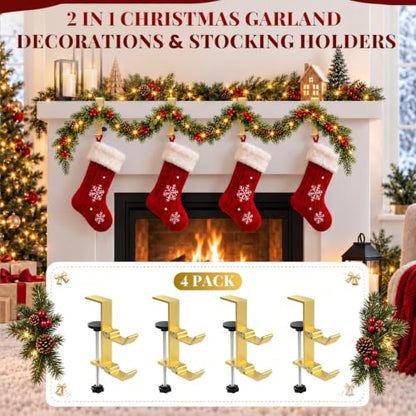 MIAOW Gold 4 Pack Stocking Holders for Mantle, Garland Hooks & Hangers