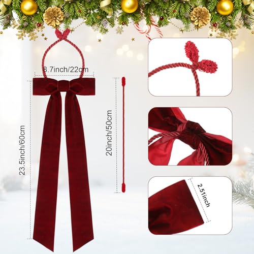 Christmas Garland Ties with Velvet Bows - Burgundy, 6 Pack