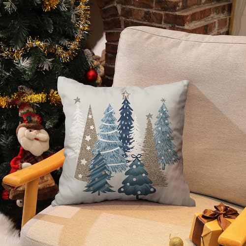 Christmas Pillow Covers 18x18 Inch Set of 2 Off-White Xmas Tree Decor for Home Couch
