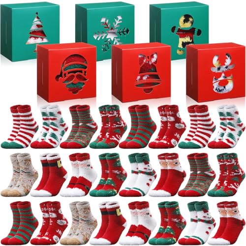 48 Pairs Christmas Fuzzy Socks in Gift Boxes with Window - Holiday Gift Set
