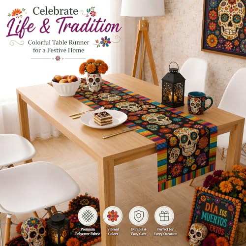 Dia De Los Muertos Decorations - Sugar Skull Day of the Dead Table Runner - Vibrant Mexican Celebration
