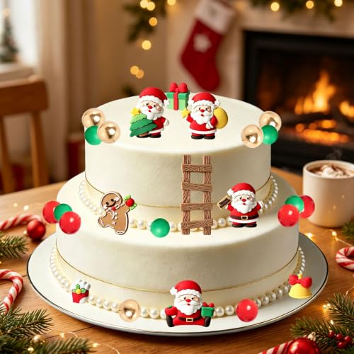 24pcs Christmas Cake Topper Set with Santa Gingerbread Bell & Balls