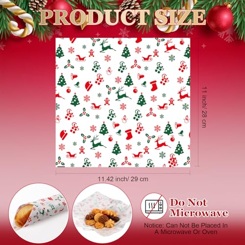 Christmas Wax Paper Sheets - Red, Green & White Variations, 100 Sheets, 11.4 x 11 Inches
