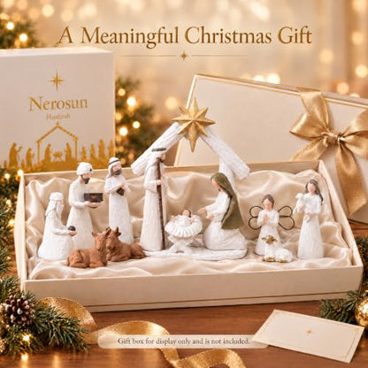 Large Nativity Scene Set - 12 Pcs Resin Miniature Holy Family Religious Christmas Decor