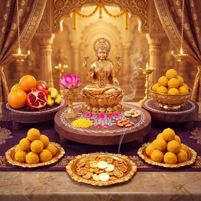 Diwali Wooden Pooja Stand Set - Round Risers with Kolam Design, 3 Pieces