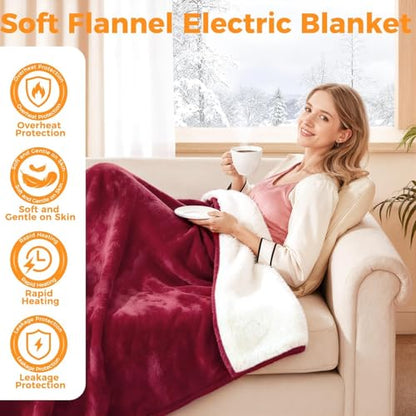 Electric Heated Blanket Throw 50x60 Inches with 5 Heat Levels & Auto Shut Off