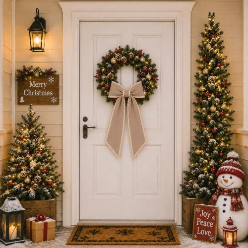 Khaki Scalloped Wreath Sash for Front Door Decor Ribbon - Outdoor & Indoor