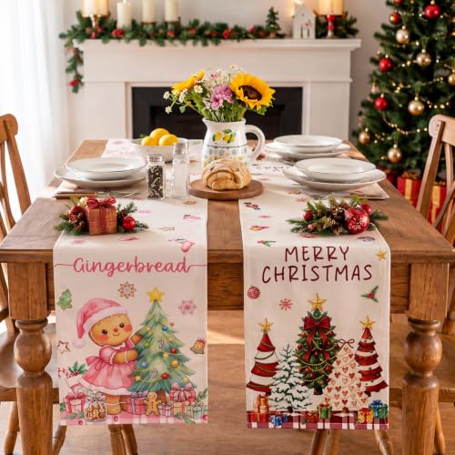 Gingerbread Man and Christmas Tree Table Runner Set - 2 Pack Holiday Decor