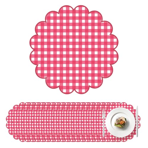 Red Gingham Checkered Paper Placemats - 13.5 Inch Disposable Table Mats for Summer Picnic & Party