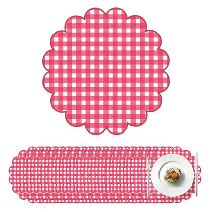 Red Gingham Checkered Paper Placemats - 13.5 Inch Disposable Table Mats for Summer Picnic & Party