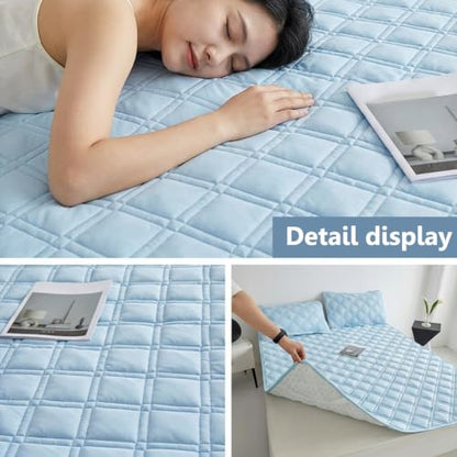 Queen & King Size Mattress Protector with Straps - Thin Waterproof Cover Grey 90x200cm