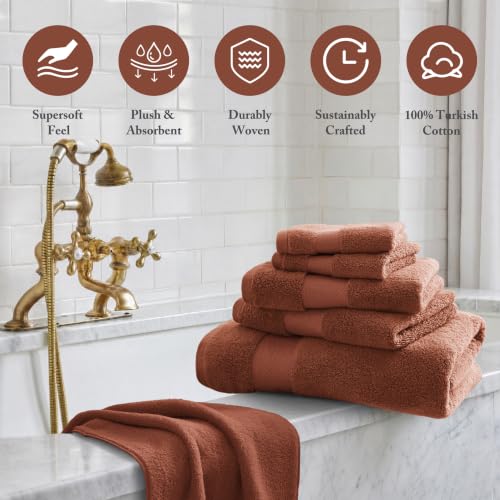 Turkish Cotton Bath Towel Set - 6 Pieces, Terracotta, 600 GSM, Plush & Absorbent