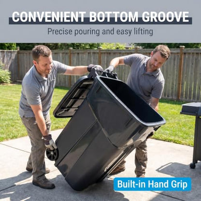 32 Gallon Heavy Duty Plastic Trash Can with Lid and Rugged Wheels - Black