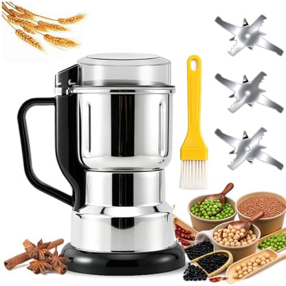 Electric Grain Mill Grinder 500G Stainless Steel Pulverizer for Wheat Corn Oats Coffee - Silver