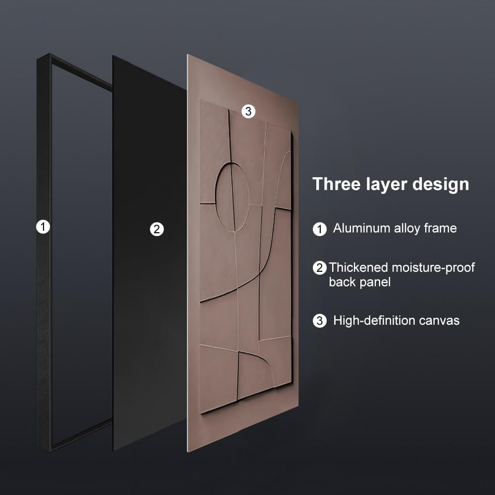 BULUXE Wall Art Set - 3D Abstract Japandi Geometric Canvas Decor | Framed Artwork for Modern Home (15" W x 1" D x 23" H)