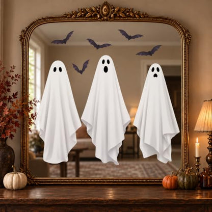Halloween Ghost Window Clings & Mirror Decals - Large 3 Sheets - Ghosts & Bats - Halloween