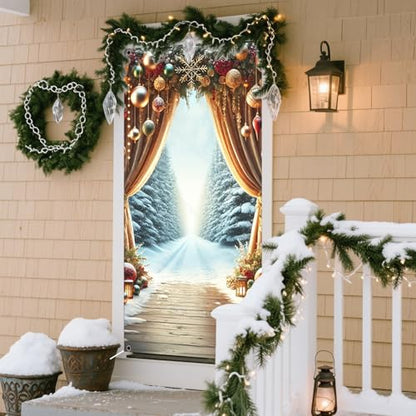 Nuxovilar Snowy Arch Christmas Door Cover Banner 35x71 Inches - Holiday Decor - Variation BB00068