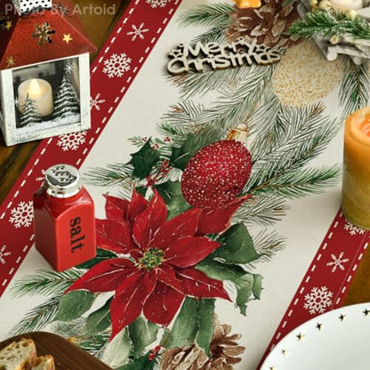 Christmas Table Runner 13x48 Inches Poinsettia Holiday Home Decor - Red