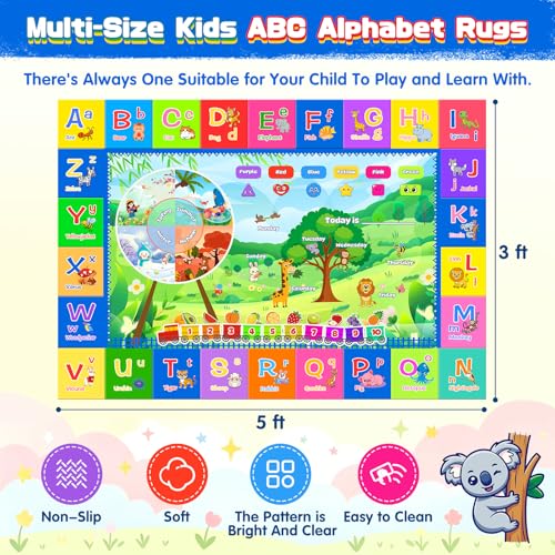 Kids Playroom Rug, Soft Non-Slip ABC Educational Carpet 3' x 5' - Colorful
