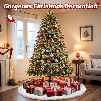 EverMerry 48 Inch White Christmas Tree Skirt with Snowflake Design