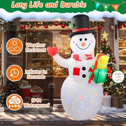 Art Deco 5ft Inflatable Snowman with Rotating LED Lights - Holiday Yard Decor