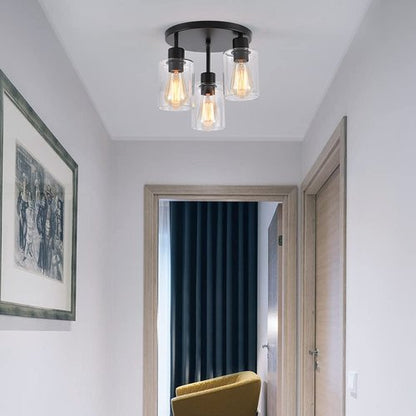 IHENGYANLT 3-Light Industrial Farmhouse Black Matte Light Fixtures Ceiling Mount, with Clear Glass Shades Semi Flush Mount Ceiling Light, for Hallway Fixtures Kitchen, Foyer