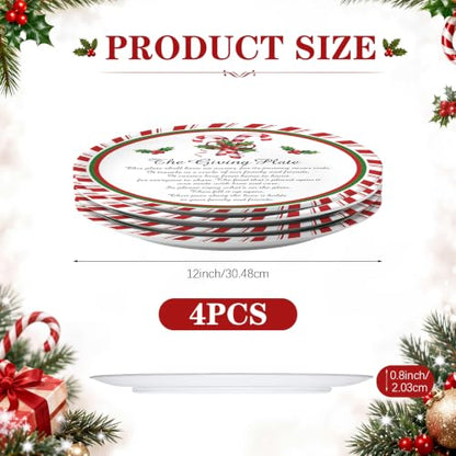 Candy Cane Christmas Giving Plates 4 Pack - 10x10 Inch Holiday Dinnerware