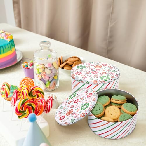 3 Pack Decorative Round Cookie Tins Food Safe Metal Gift Storage Containers