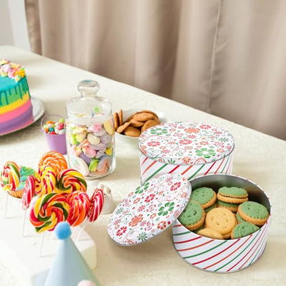 3 Pack Decorative Round Cookie Tins Food Safe Metal Gift Storage Containers