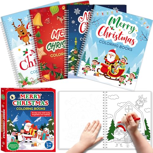 Christmas Coloring Books for Kids Set of 4 - Holiday Activity Books for Winter Party & Gifts