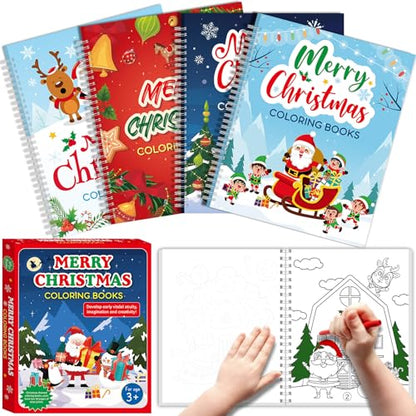 Christmas Coloring Books for Kids Set of 4 - Holiday Activity Books for Winter Party & Gifts