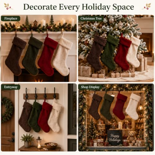 18 Inch Sherpa Christmas Stockings Set - Rustic Personalized Holiday Decor - Warmtone / Rustic