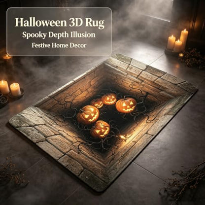 Halloween 3D Ghost Rug - Novelty Optical Illusion Floor Mat with Depth Pattern 47.2x31.5in