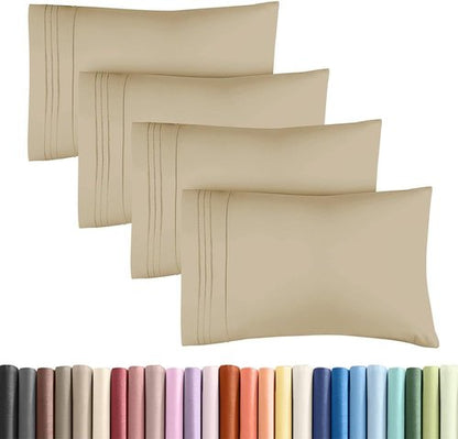 King Standard Pillow Cases by King - Soft Hotel Quality Pillowcase Covers - Machine Washable Beige | 4-Piece Set