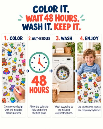 Animal Variation Coloring Blanket for Adults & Kids 50x60 Inch with 12 Markers