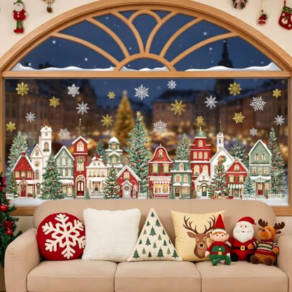 decalmile Christmas Window Clings Red House & Xmas Tree - Retro House Variant