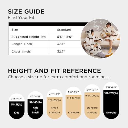 Bedsure Wearable Blanket Hoodie for Women - Mushroom, Beige, Standard