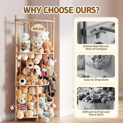 Corner Plush Toy Storage Tower - 52 Inch Kids Room Organizer, Space-Saving Design