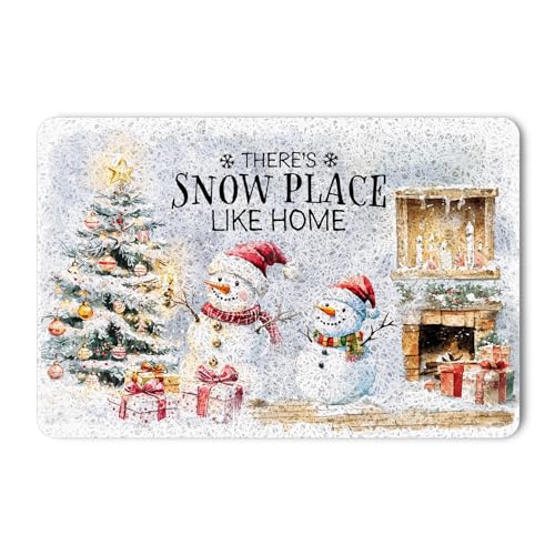 Christmas Snowman Door Mat - Farmhouse Snowy Tree Welcome Rug for Indoor Outdoor Entrance - 17x30 Inches - Variation of THIS listing