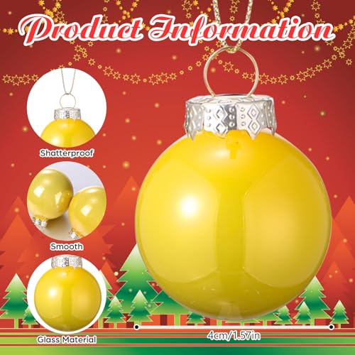 8 Pcs Yellow Christmas Ornament Set - 1.57 Inch Shatterproof Holiday Decorations with Hanging Loops