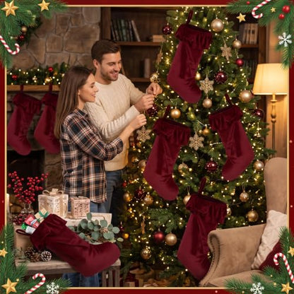 2PCS Extra Large Velvet Christmas Stockings 20 Inch Burgundy with Bow