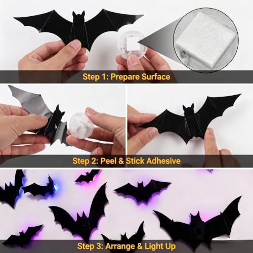 Black 36 Pack 3D Halloween Bat Wall Stickers - Spooky Home Decor