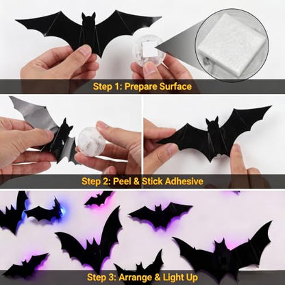 Black 36 Pack 3D Halloween Bat Wall Stickers - Spooky Home Decor