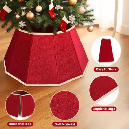 Christmas Tree Skirt Velvet Foldable Collar Red - DeckTheHalls