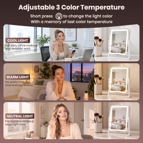 Lighted Vanity Mirror with LED Lights 11.2x14 Dimmable 3 Color Modes