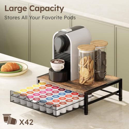 Brown 1-Tier 42 K Cup Coffee Pod Holder Drawer Organizer for Countertop