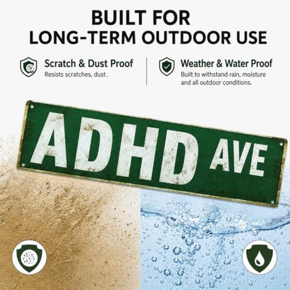 Funny ADHD Ave Metal Tin Sign - Quirky Wall Decor for Home & Office