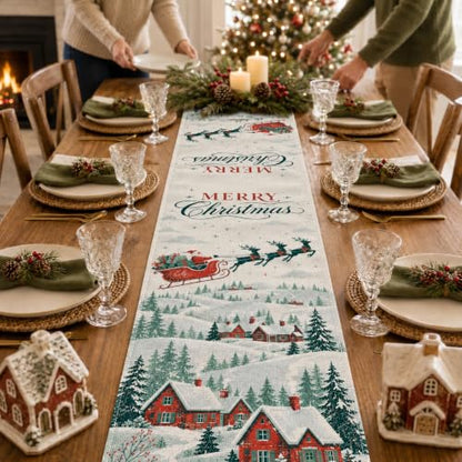 Snowy Village Santa Christmas Table Runner 13 x 90 Inch Holiday Decor - Variation of Snowy Village / 13''x90''